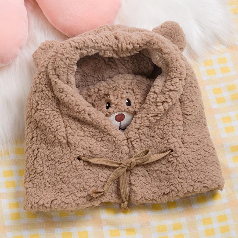 

Симпатична шапка для захисту вух Ведмідь Плюшева в язана шапка Жіноча зимова солодка потовщена тепла велика окружність голови Імітація хутра на голову One Size