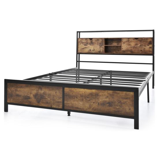Platform Bed Metal with Storage Headboard Strong Load Bearing Adult Single Slats Frames Home Furniture Space Head