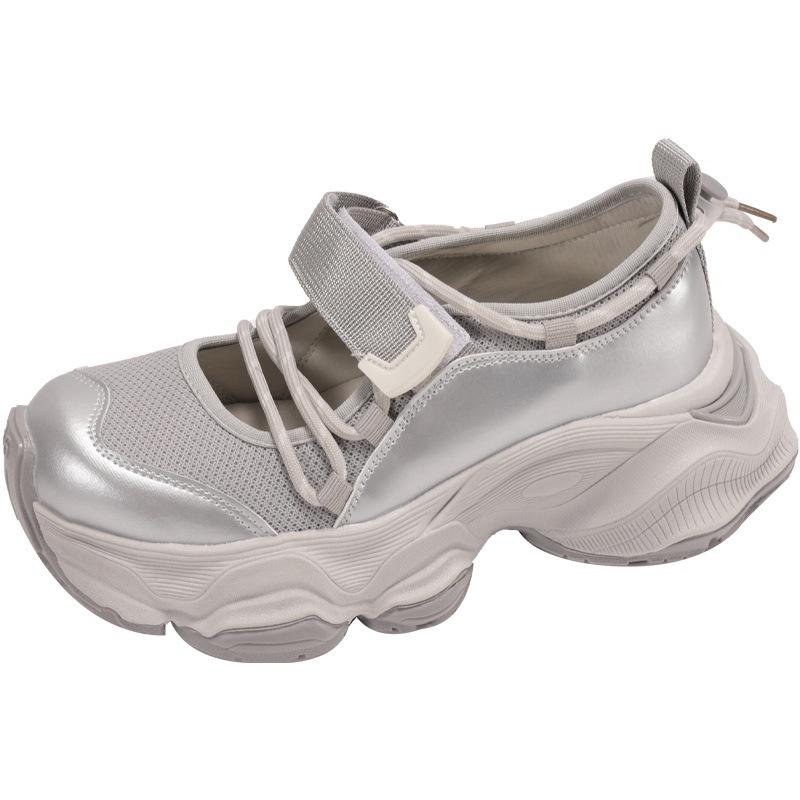 

Thick-soled heightening silver high-end dad shoes for women 2025 summer new hollow breathable sports mesh shoes sandals 35 серебряный