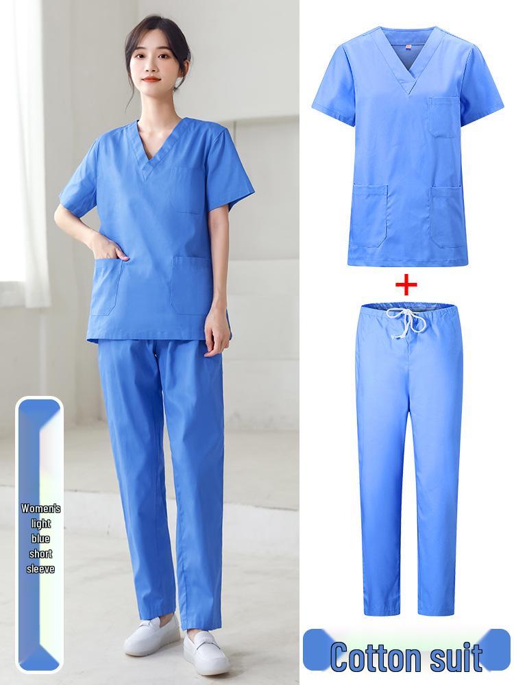 Unisex Short-Sleeve Surgical Gown and Long-Sleeve Workwear Scrub Set - Polyester/Cotton Blend