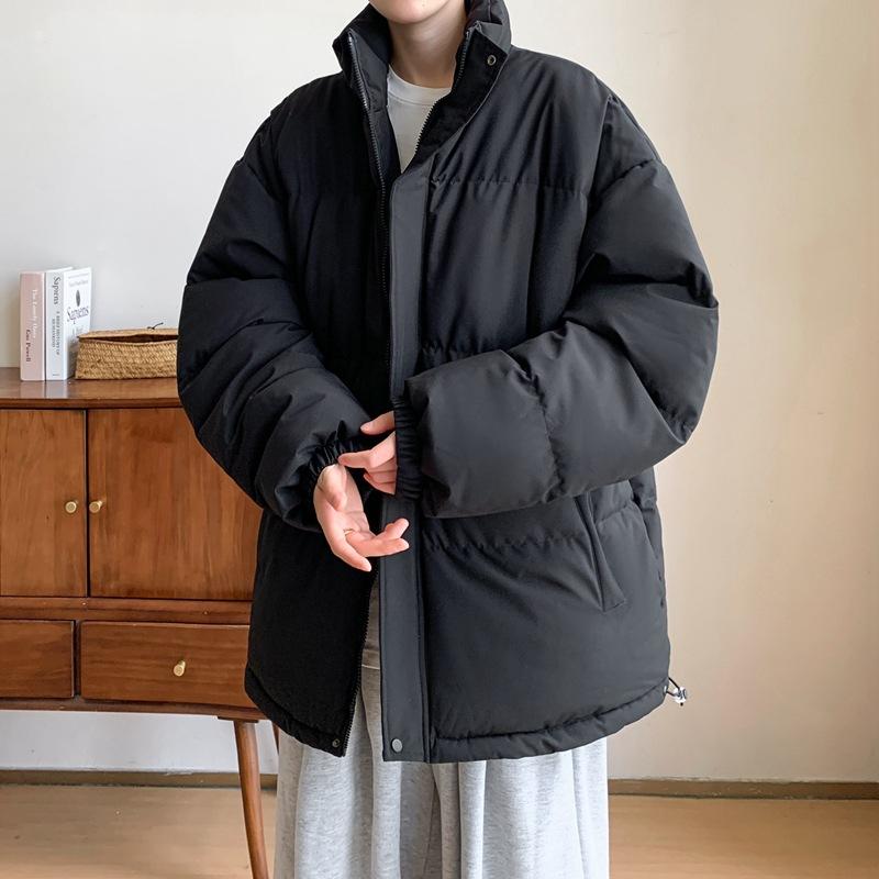 Winter Solid Color Thickened Stand-up Neck Cotton-padded Jacket Men's American Retro Loose and Versatile Cotton-padded Jacket Casual Bread Jacket