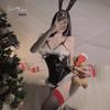 Rose's Sexy Christmas Bunny Lingerie: Strappy Backless Snap Crotch Bodysuit Uniform Set