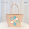 Simple Flower Color Blocked Pattern Women Large Capacity Woven Tote Bag For Summer Casual Use