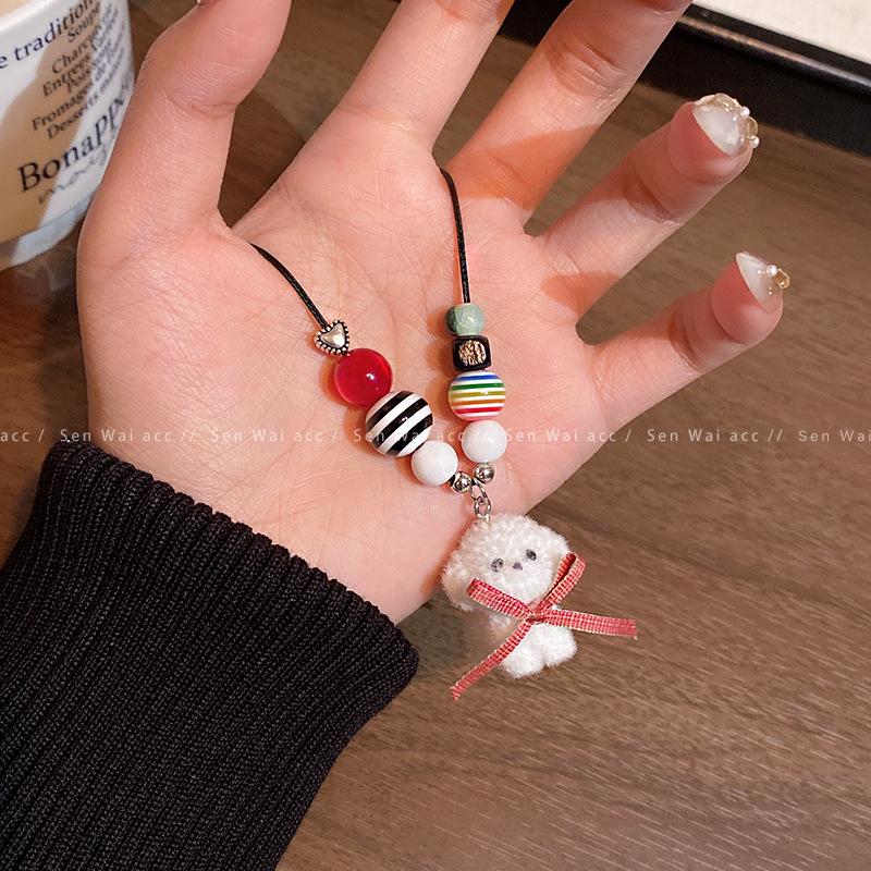 Autumn and winter flocking white puppy necklace female sweet and cute long sweater chain of the same style