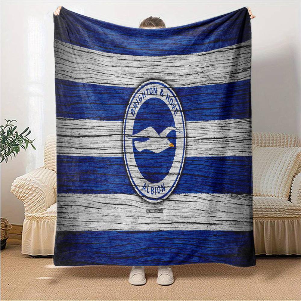 Brighton & Hove football club Flannel Blanket, Soft Polyester, Modern Design, All-Season for Camping, Travel, Gifts for holidays or birthdays