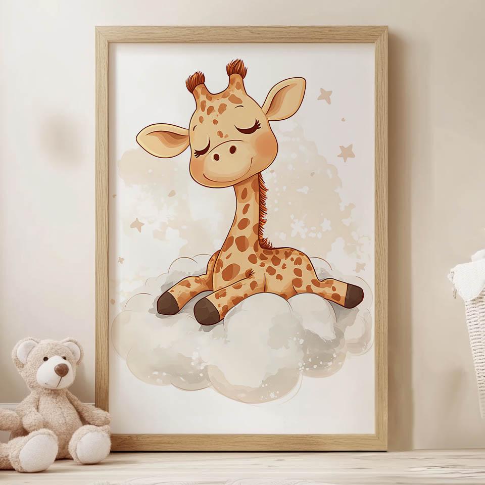 Żyrafa Na Chmurce - Plakat Dla Dzieci Żyrafa Na Chmurce - Plakat Dla Dzieci, 40X50 Cm, Bez Ramy, Papier Matowy 230 Gsm