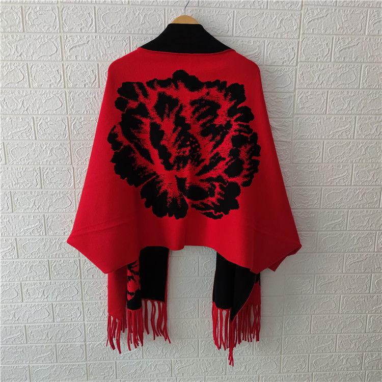 Poncho femeie 2022 toamnă și iarnă imitație de cașmir bujor eșarfă cu franjuri pe două fețe calde mâneci lungi șal pelerina top feminin