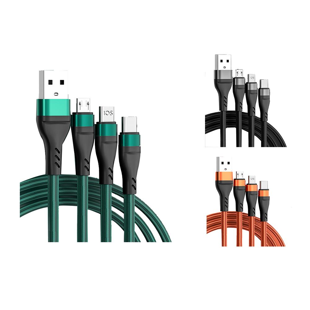 100W 6A 3-IN-1 USB Cable Fast Charging Cable Multi Charging Cord USB Cord Adapter Braided Wire For Mobile Phone Tablet Laptop