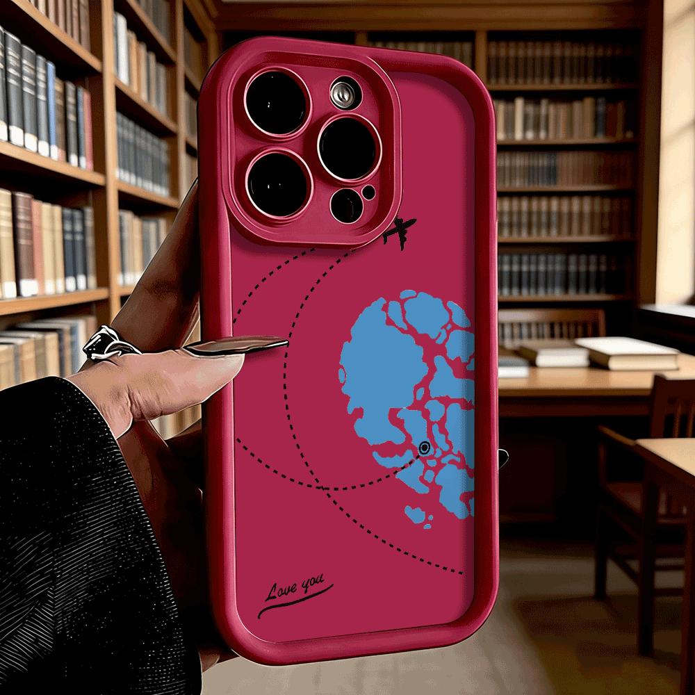 Airplane Travel Map with Love You Soft TPU Phone Case for iPhone 17 16 15 14 13 12 11 Pro Max Plus Shockproof Anti-Slip Cover