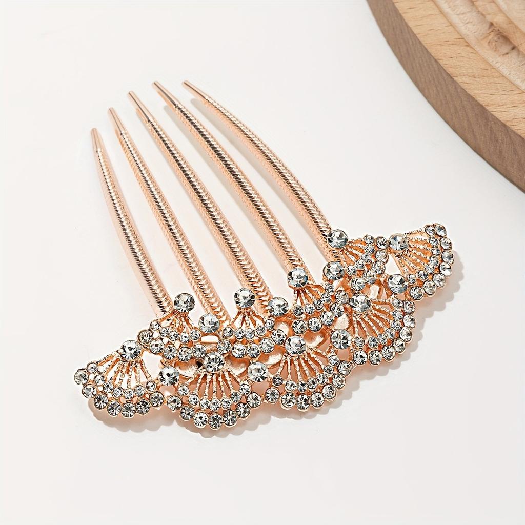 Chinese Style Hair Comb Imitating Pearls Hanfu Women's Braided Hair Crystal Five Tooth Comb High-end Versatile Hair Accessories