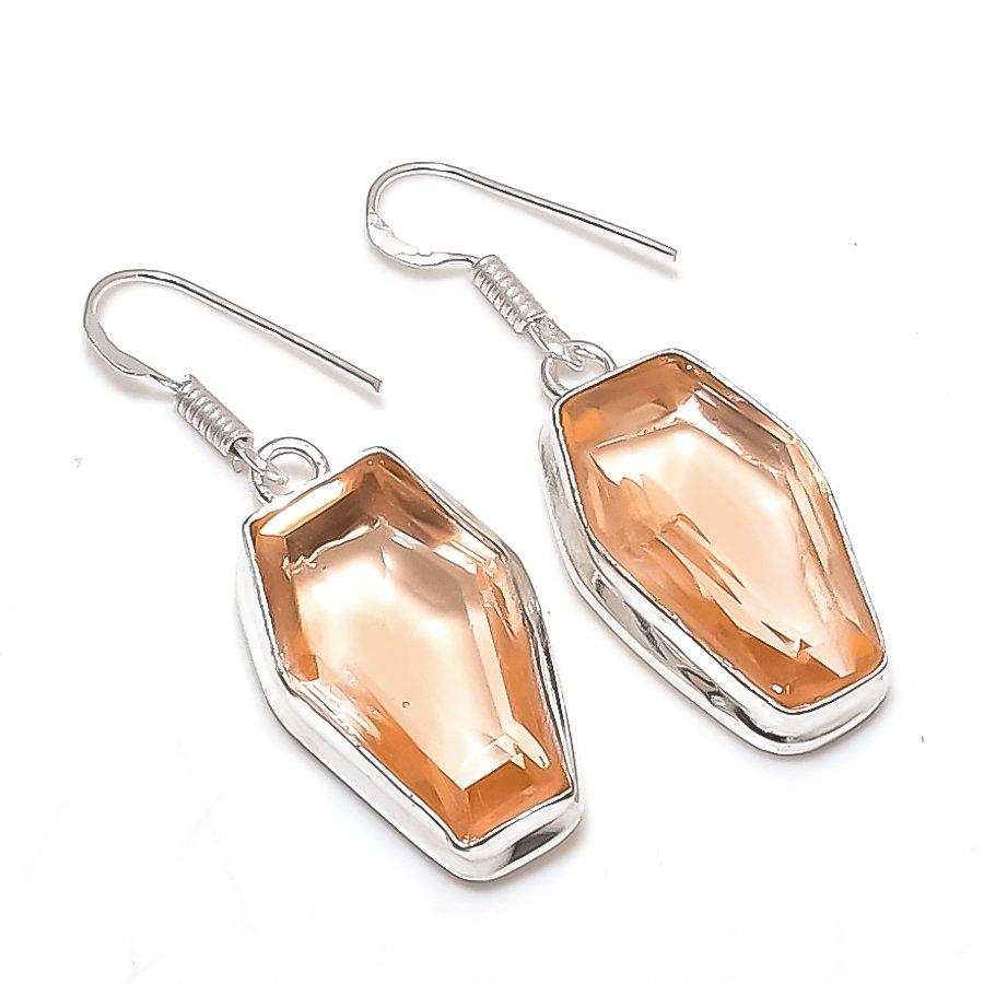 Morganite Gemstone 925 Sterling Silver Jewelry Earring 1.69"