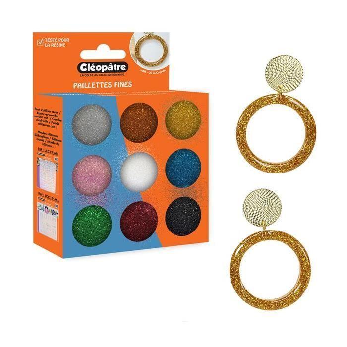 Boite d'accessoires - CLEOPATRE - 9 couleurs - Paillettes fines et brillantes - Résine