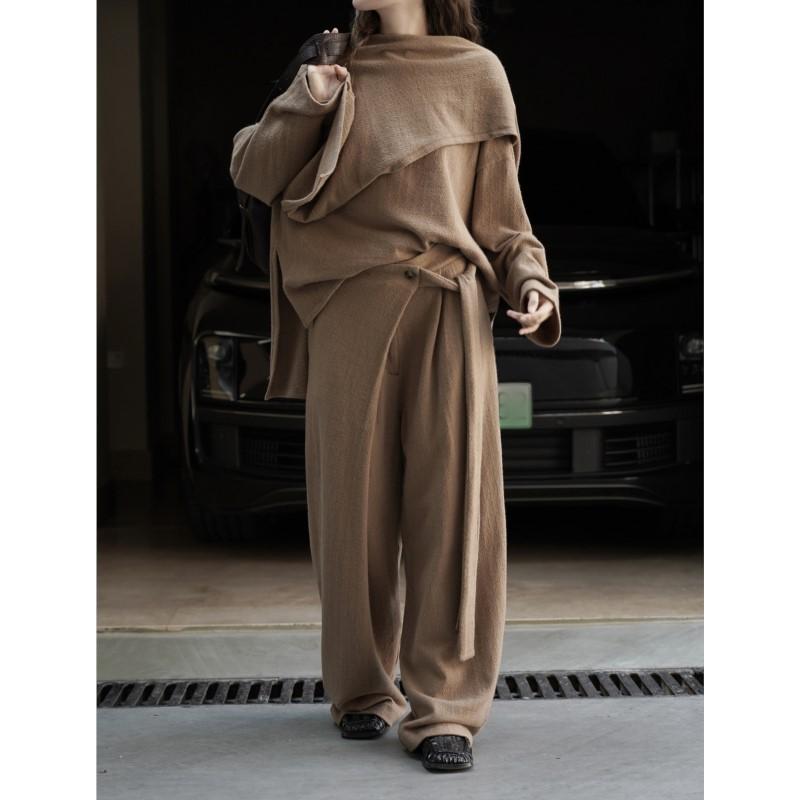 Johnature French-style Fashion Lace-up Wide-leg Pants Autumn Winter Casual Long Loose Lace-up Women Trousers