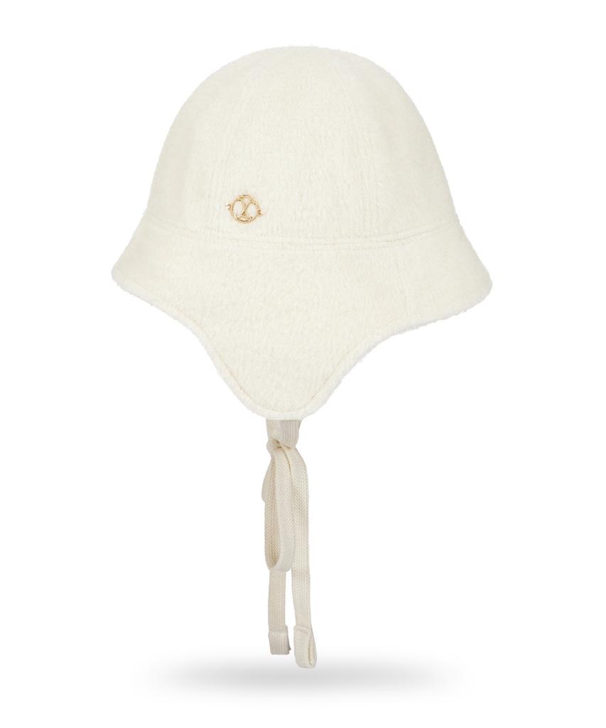 Bajal Va Curved Circle Logo Flap Bonnet Hat Cream