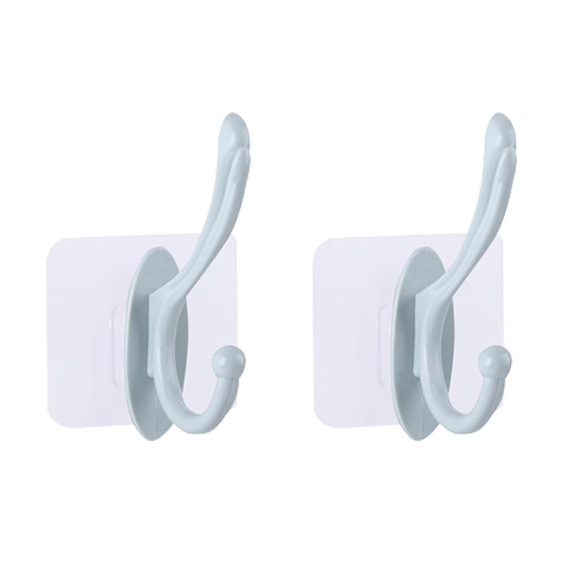 2/4pcs Nail-Free Self-Adhesive Wall Hooks Double Hook Hangers for Coats Wall-Mounted Bathroom Accessories and Clothes Storage