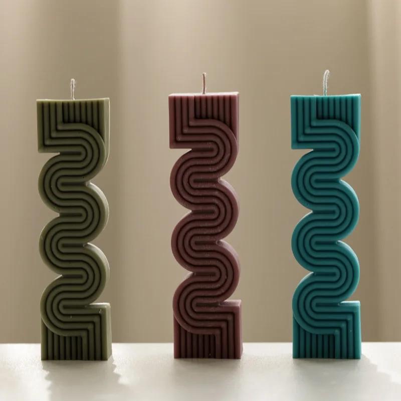 3D Geometric Wave Stripe Shape Candle Silicone Mold Easy To Release Aromatherapy Gypsum Soap Resin Mould Kit DIY Crafts Making