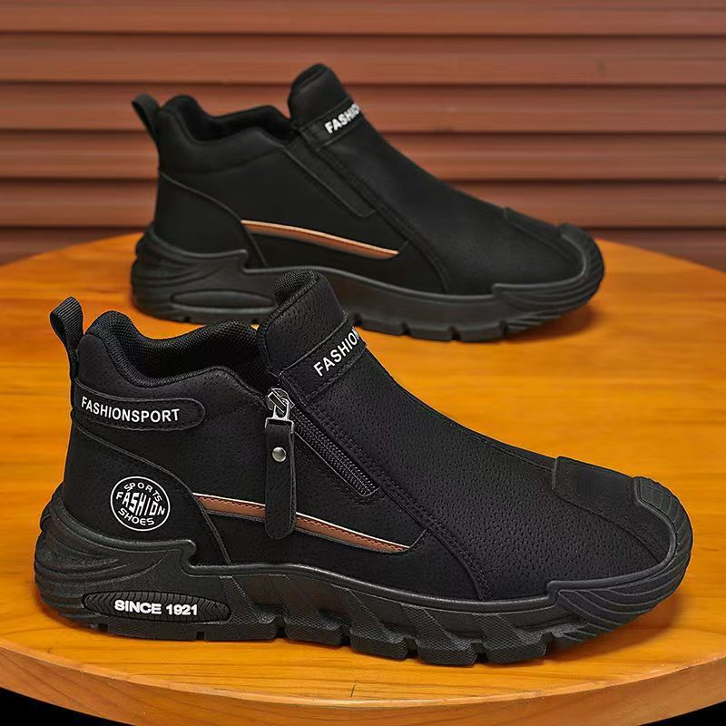 Autumn new side zipper Zhongbang shoes men s thick-soled wear-resistant casual Martin boots 39