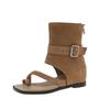 Fashion Cool Boots for Women Summer Suede Casual Ankle Boots Fashion Herringbone Toe Clip Toe Boot Retro Belt Buckle Open-toe Cool Boots
