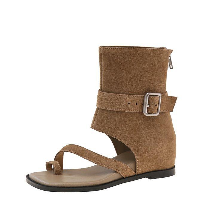 Fashion Cool Boots for Women Summer Suede Casual Ankle Boots Fashion Herringbone Toe Clip Toe Boot Retro Belt Buckle Open-toe Cool Boots