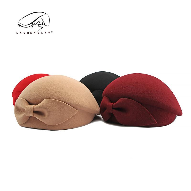 

Hood children autumn and winter new wool beret temperament British retro bud hat stewardess hat tide M（56-58cm） чорний