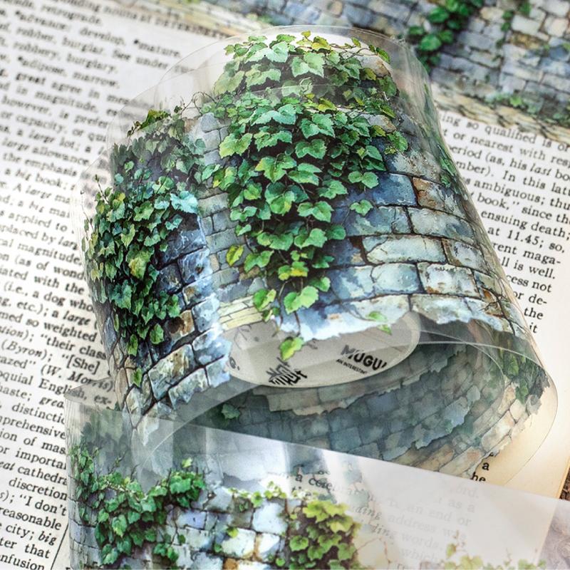 2 Roll PET Tape Green Field Flower Wall Series Sealing Stickers Album Diary Decoration Phone Case Sticker Notebook Accessories