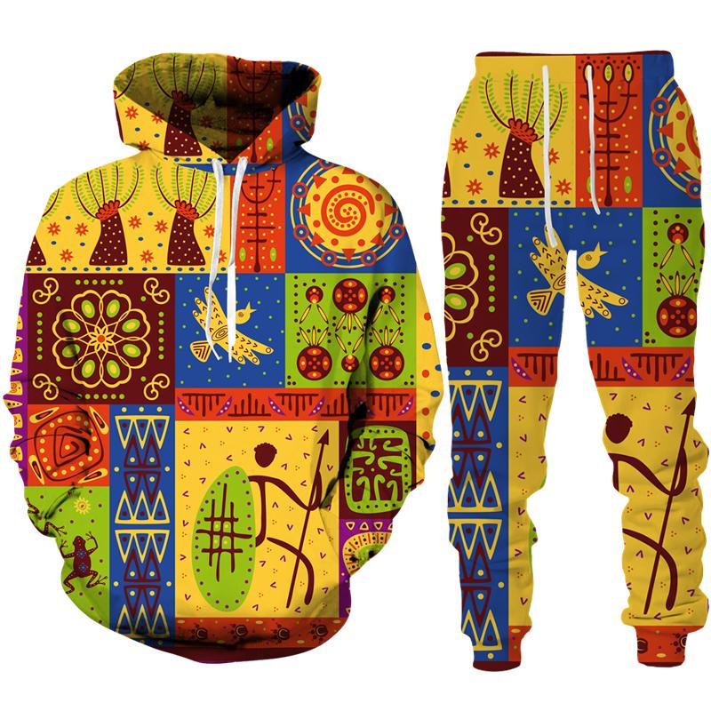 Frühling Herbst Afrikanischer Stil 3D Druck Trainingsanzug Set Mann Frau Hoodie + Hose 2-teilige Sets Dashiki Ethnisch Lässig Pullover Streetwear