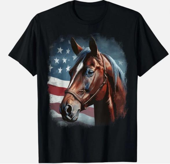 Patriotic Horse American Flag Horseback Riding Western Farm Unisex T-Shirt PC784 L