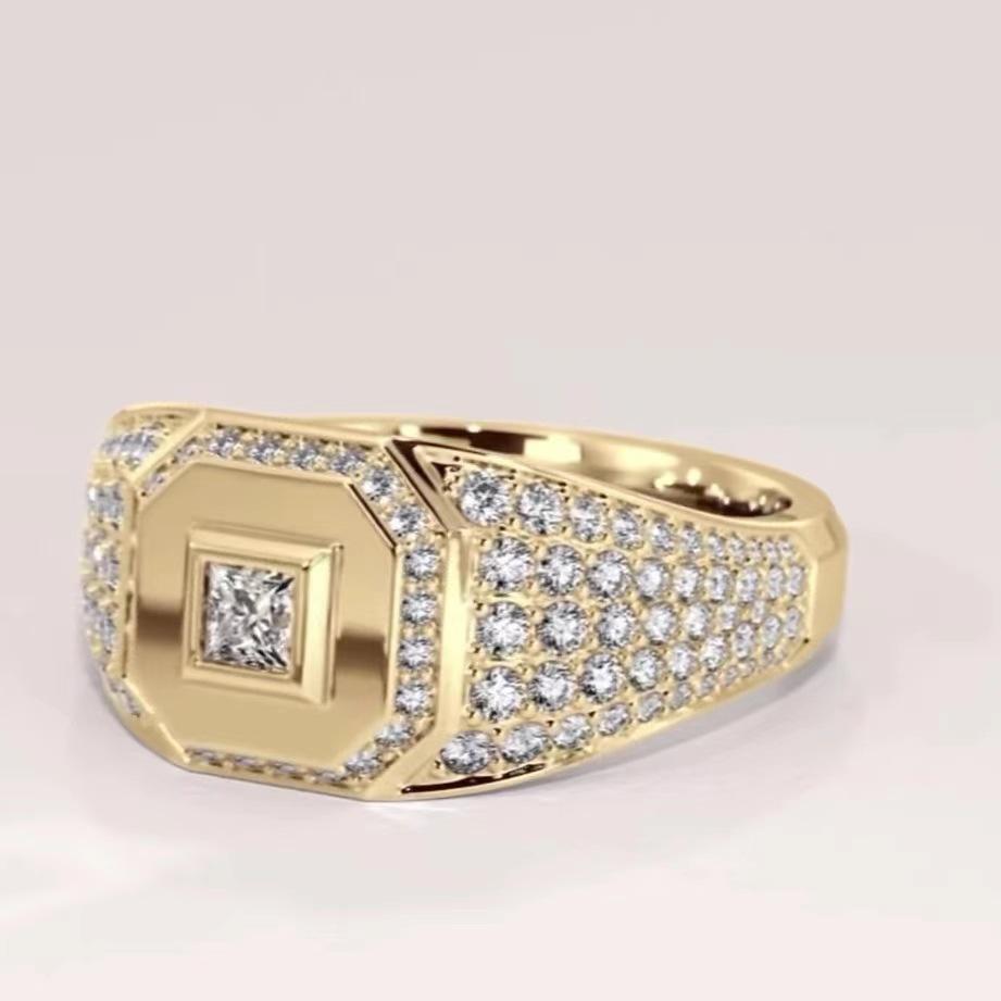 Vergoldeter Inlay-Zirkon Herrenring - Neuer europäischer und amerikanischer Stil, Voll-Diamant-dominantes Design
