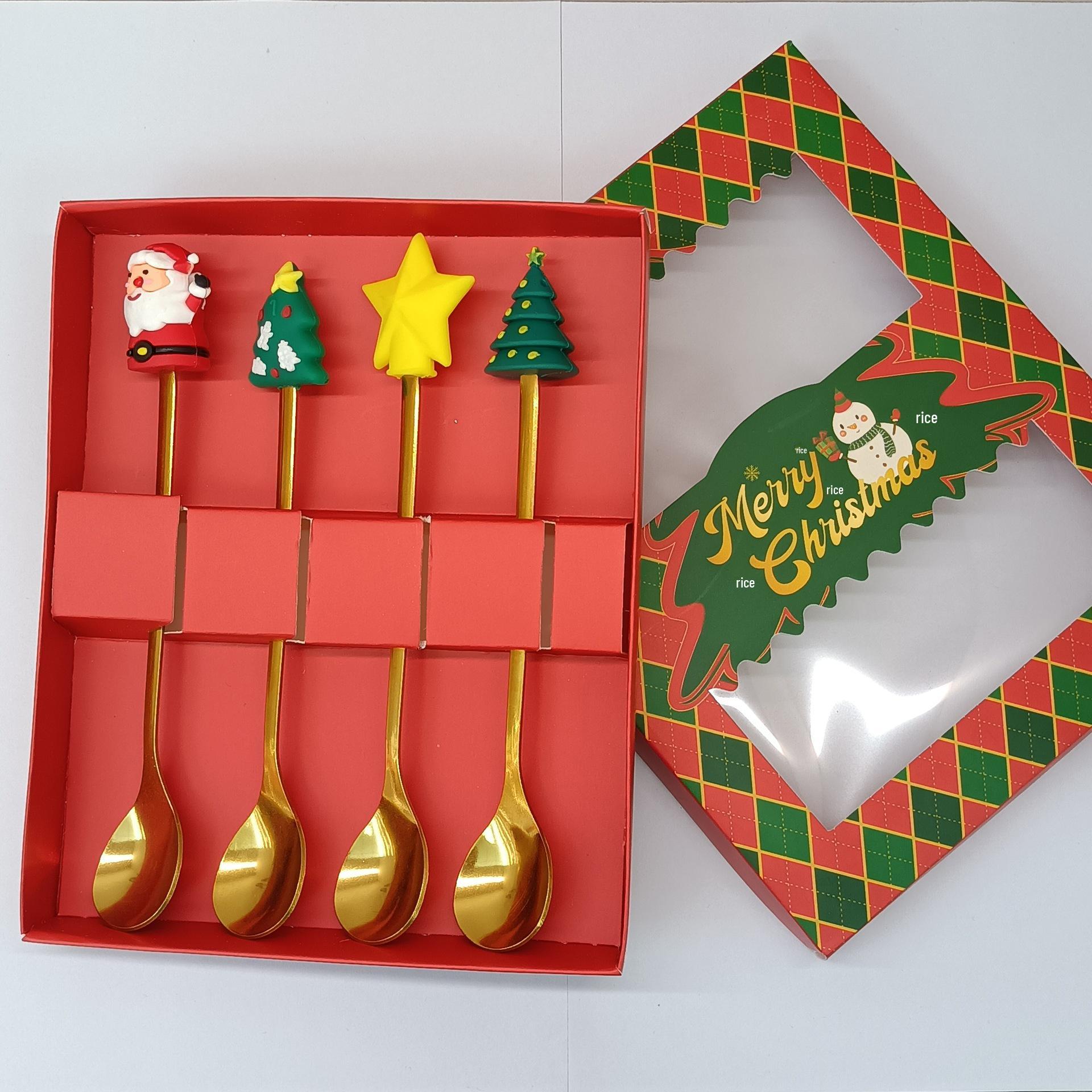 

Креативный мультяшный набор ложек и вилок из нержавеющей стали: Палочка для кофе, Фруктовая вилка, Рождественский подарок