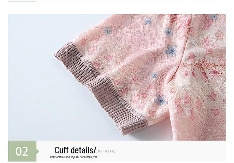 Elegantes Rundhals-Eis-Seiden-Strickoberteil für Frauen mittleren Alters und ältere Frauen - Kurzarm, Lockere Passform, Sommerstil.