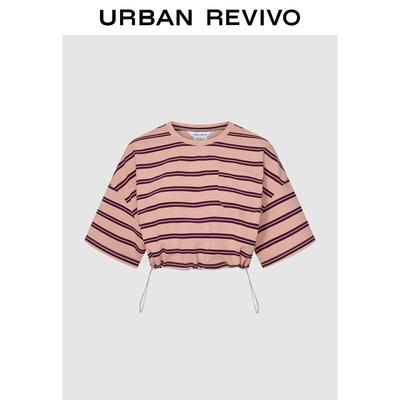 UR Women's Casual Striped Drawstring Cropped T-Shirt
