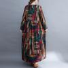 Frauen Lose Vintage Kleid Druck Taschen Langarm O-ansatz Kleid