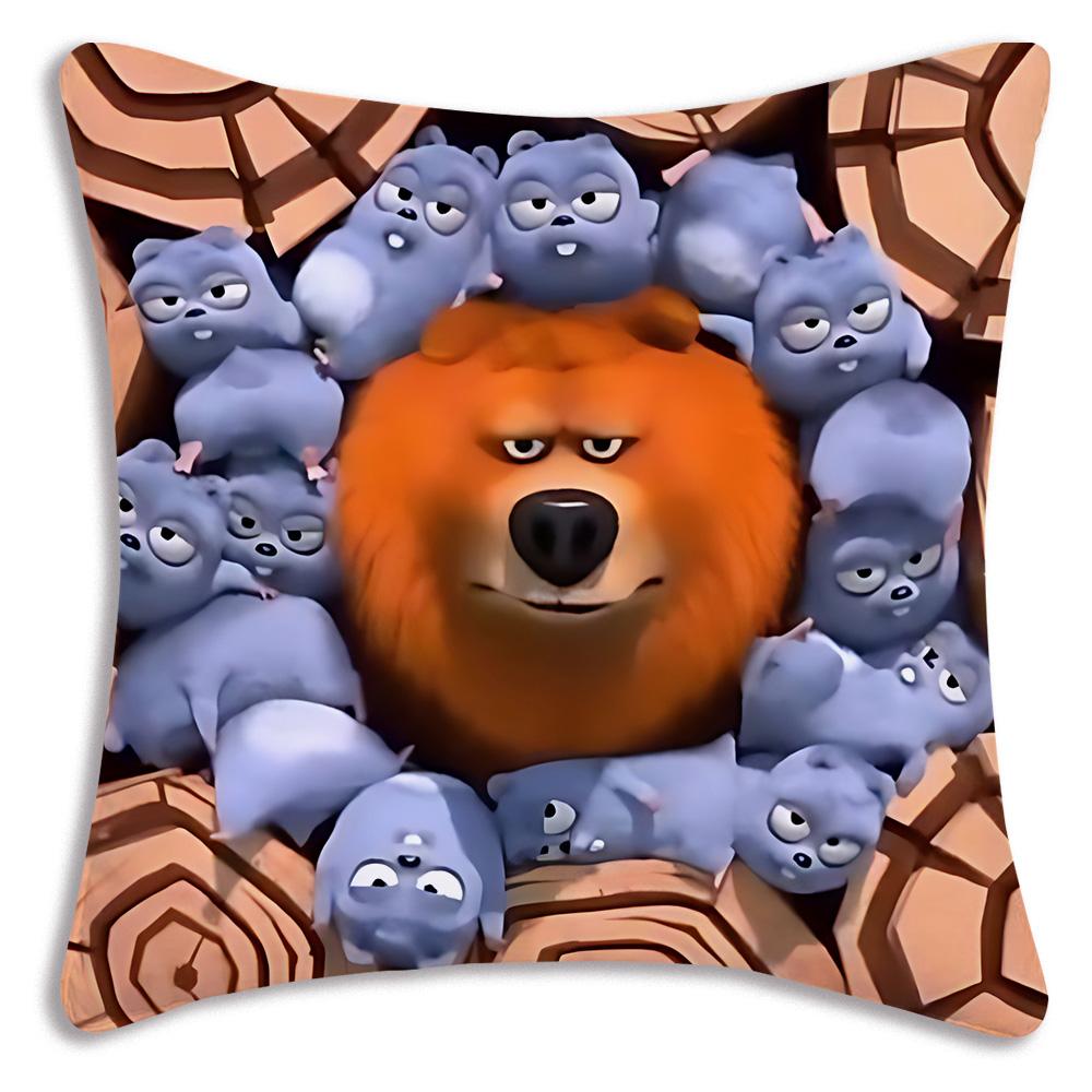 Federe Cuscino Orso Grizzly e Lemming Cartoni Animati Divano Decorativo Casa Stampa Fronte-Retro Peluche Corto Cuscino Carino