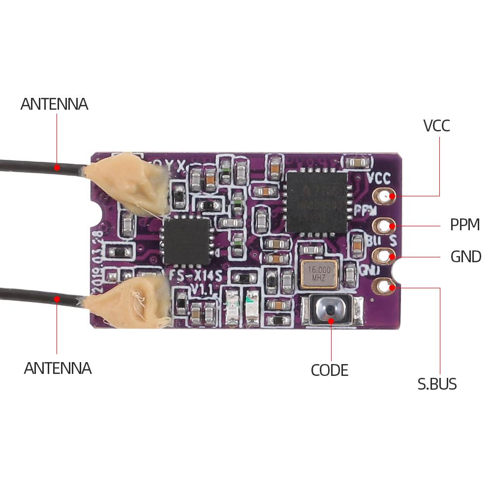 FlySky FS X14S Receiver 2.4Ghz 14CH PPM S.BUS Signal Outputs for FlySky FS I6 NV14 FS I6X FS I4 FS I4X Transmitter