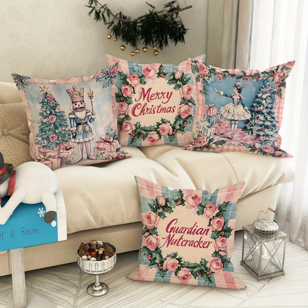 Christmas decoration pillowcase Merry Christmas Nutcracker princess garland pattern design suitable for home sofa cushion cover