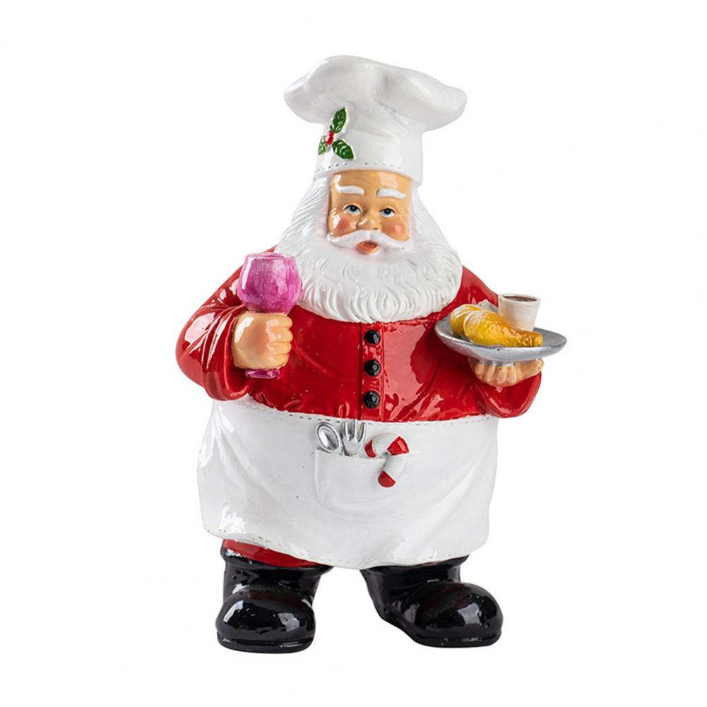 

17cm Christmas Santa Claus Chef Figurine Resin Cartoon Santa Statue Holiday Party Home Kitchen Desktop Decoration Ornament Decor