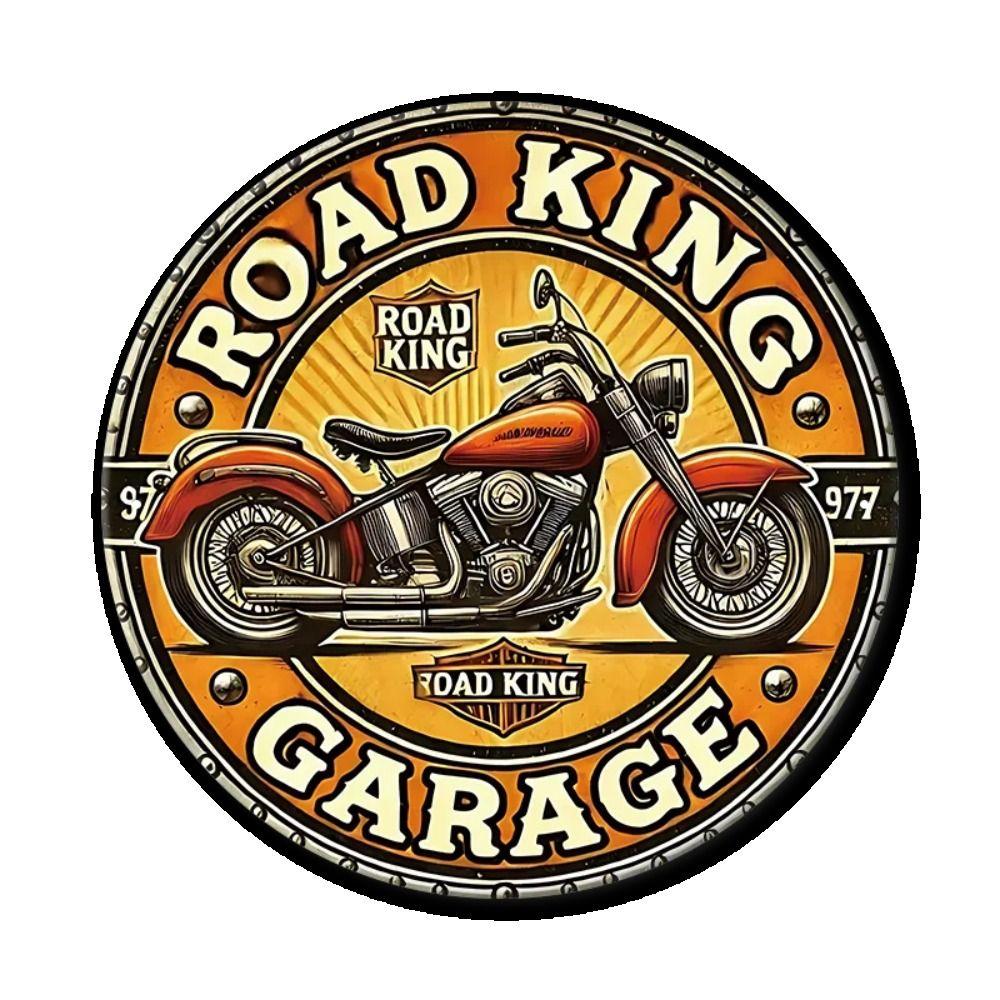 "King of the Road" Motorcycle Retro Round Metal Garage Sign 20x20cm