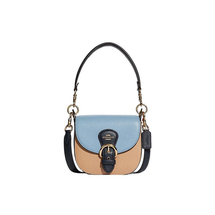 

New COACH Kleo Leather Shoulder Bag, Crossbody Bag, Shoulder Bag Small Women s Light Blue & Khaki C8744-IMTUZ 17.0*6.6*15.5CM