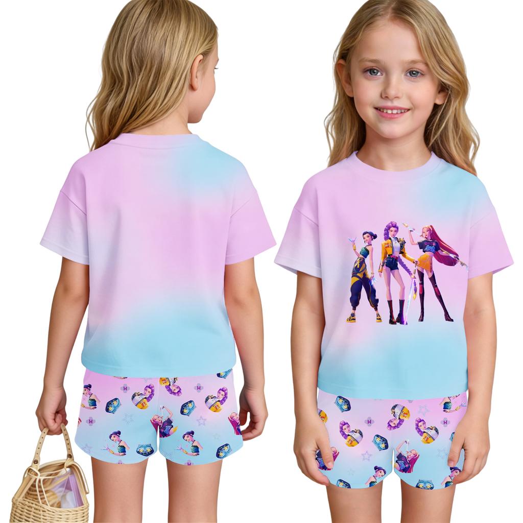 Children's Casual Short Sleeve And Shorts Letter Print Set