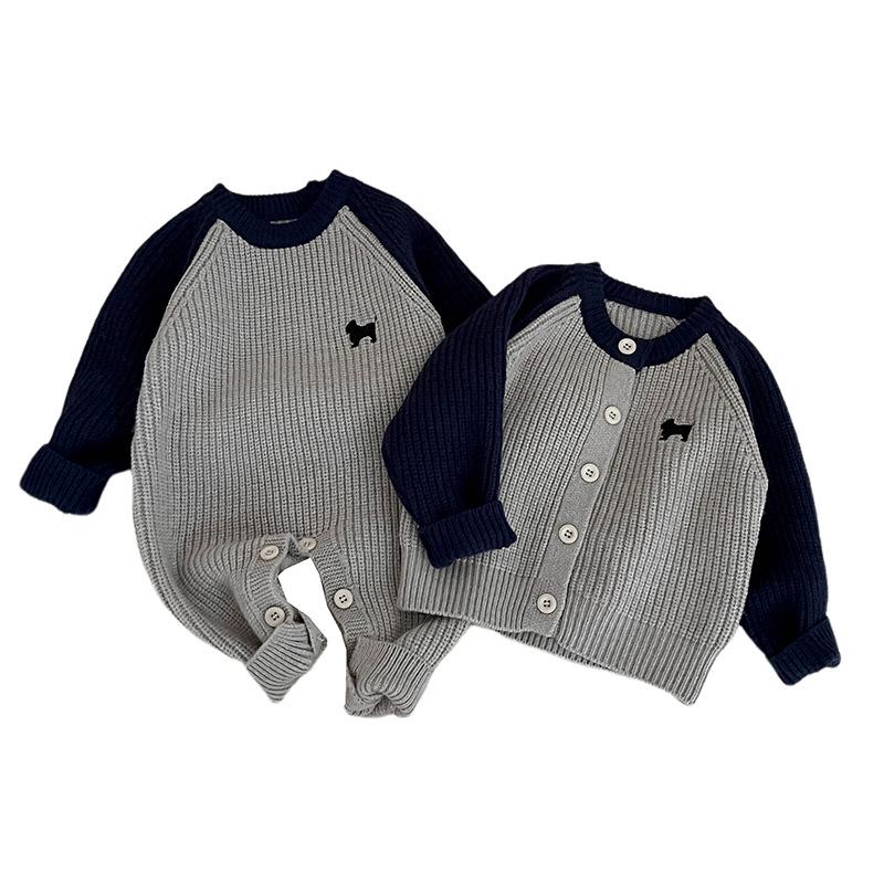 Stylish Color Block Knitted Romper for Baby Boys - Cute Autumn/Winter Onesie Jumpsuit
