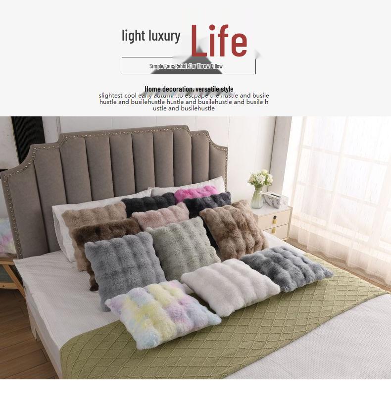 Solid Color Faux Rabbit Fur Plush Cushion: Dual-Use Back Cushion for Sofa, Bedroom Bay Window, or Bedside with Bubble Fleece