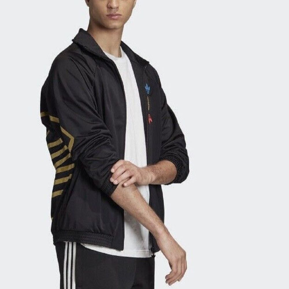 Adidas Originals Trefoil Metallic Logo Stand Collar Zip Jacket Men Jackets Black FS7323