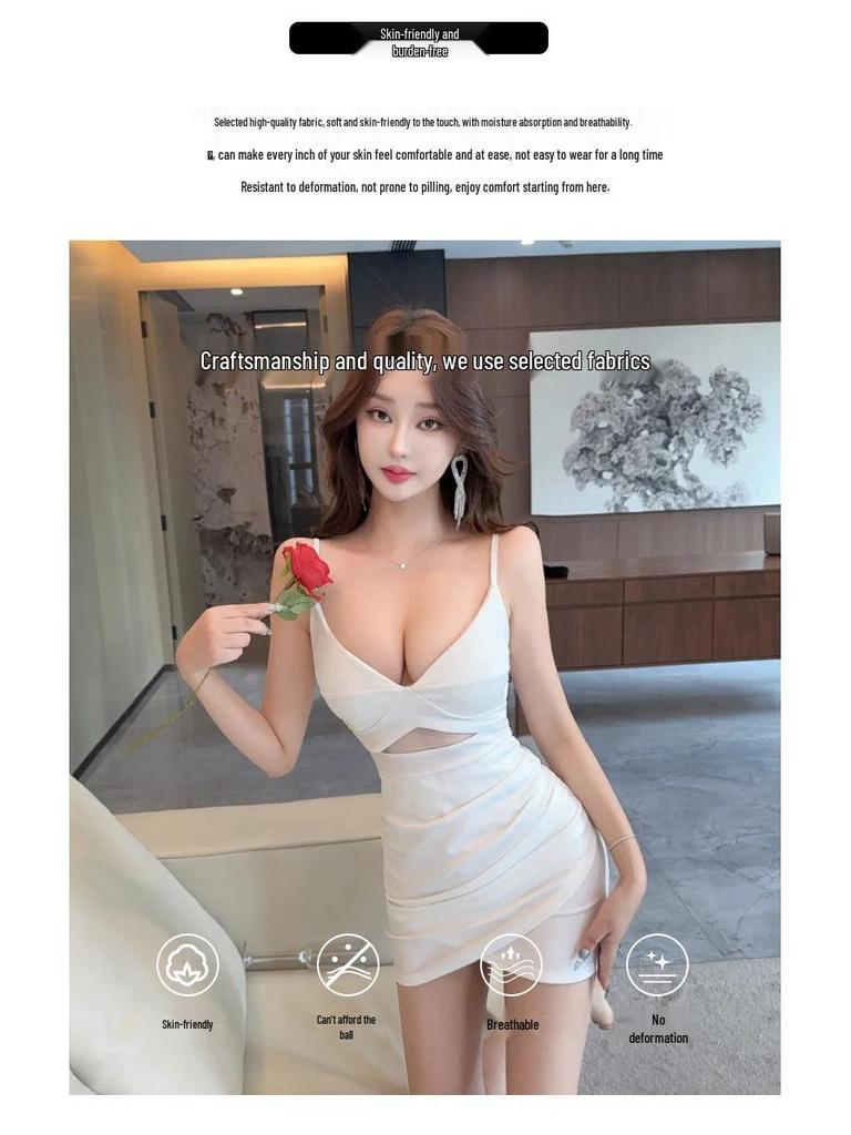 Sexy Hot Girl Hollow Low-Cut Bodycon Mini Dress for Nightclub & Foot Massage Technician Work