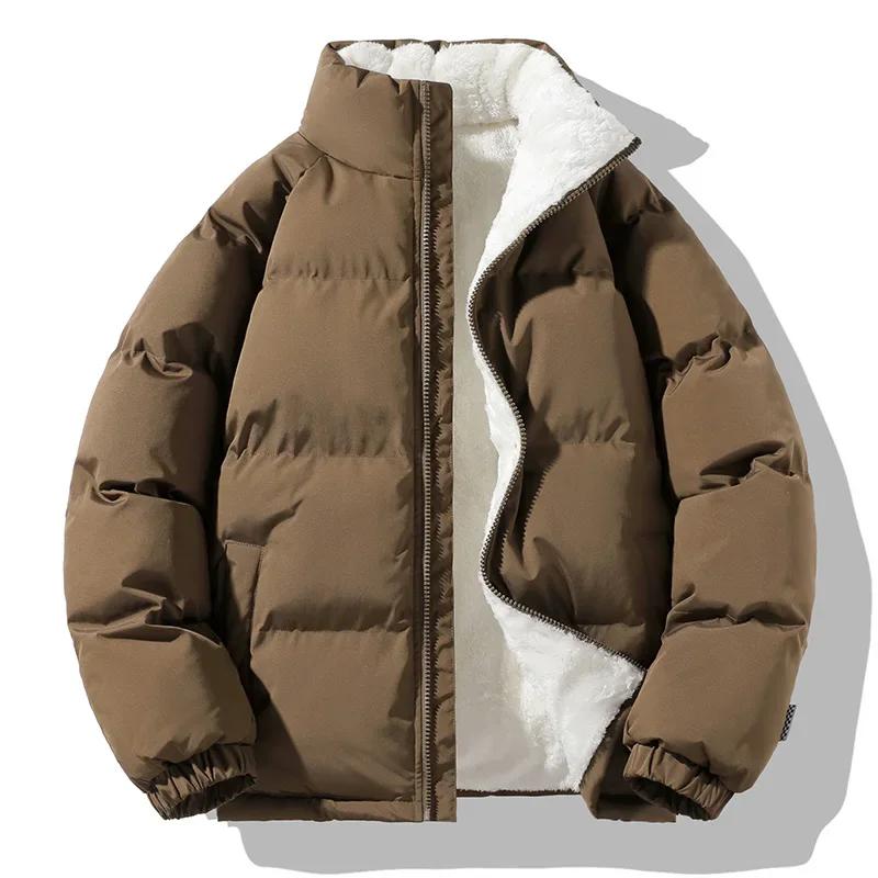 Winter Loose Couple Cotton Parkas Lamb Wool Fashion Coat Fleece Casual Men's Stand Collar Plush Thick Warm Bread Coat