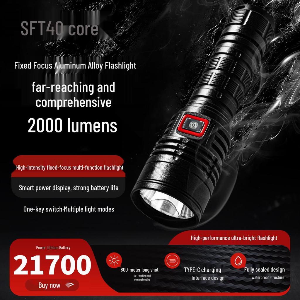 SST40 High-Power LED Flashlight: USB Rechargeable, Waterproof Aluminum Alloy with 21700 Lithium Battery