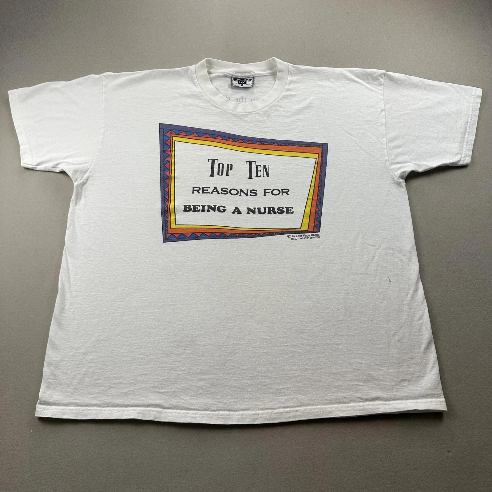 Vintage Nursing T-Shirt Mens XL White Funny Ten Reasons Doctor Medicine USA 90s S