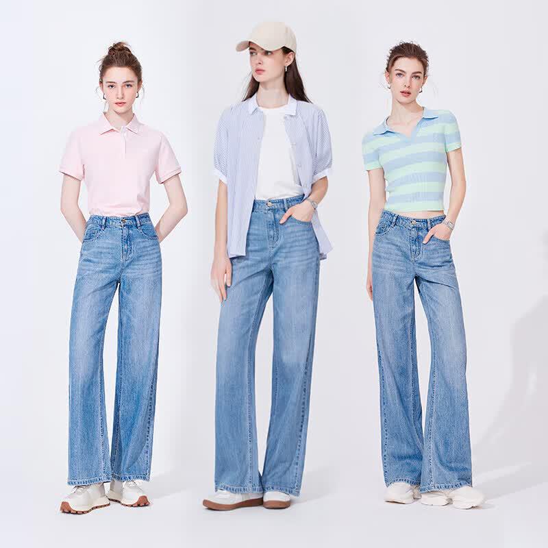 Navigare Women's Lightweight Straight Wide-Leg Denim Trousers
