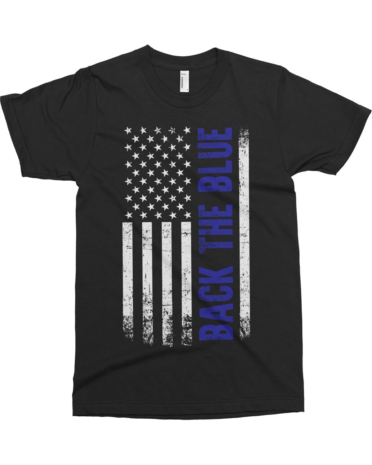 Back the Blue American Flag Men s T shirt Blue Line Police S