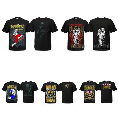 Tshirt Muay Thai Kick Boxing Short Sleeve Printed Screen King of Martial Art Tiger Cotton Thailand Black Round Neck