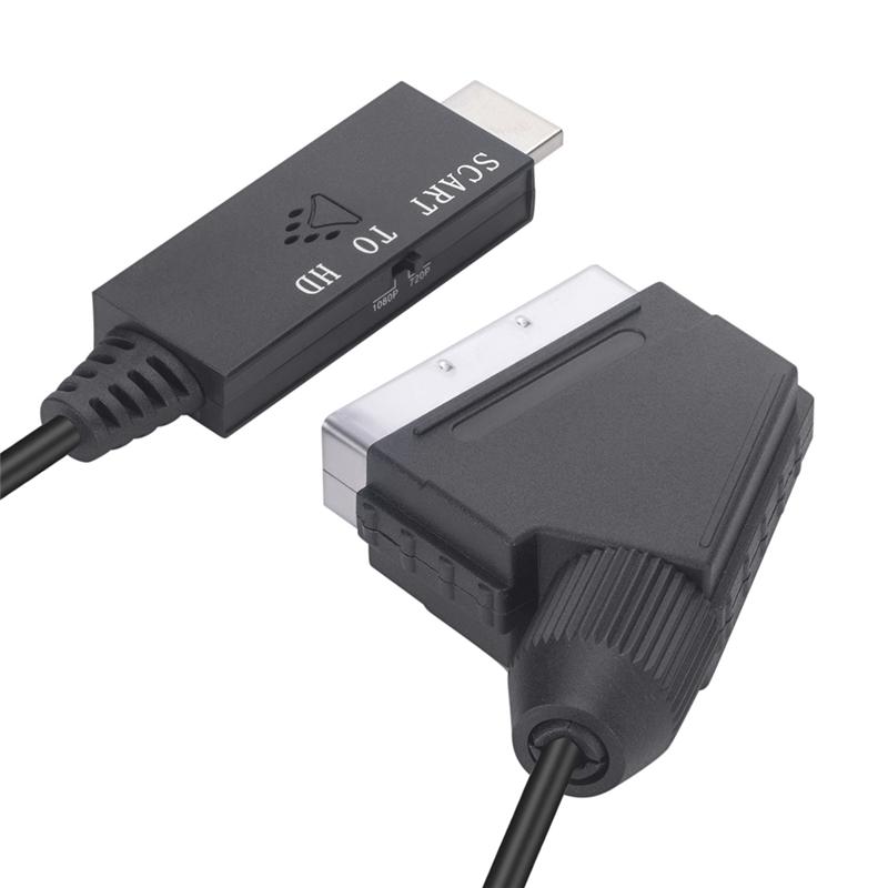 ABUO-Scart To -Compatible HD 1080P Video Converter Adapter, Male To Female For HDTV, DVD, PC, 1M Cable